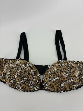Luxurious Black and Gold Embroidered Embellished Jewel Bra